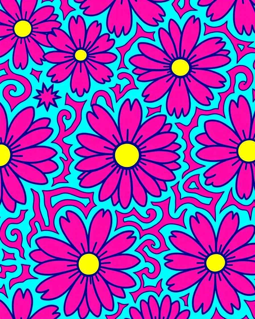 Bright Pink Daisy Swirl Pattern Rug