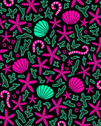 Bright Pink Teal Ocean Creatures Design Rug