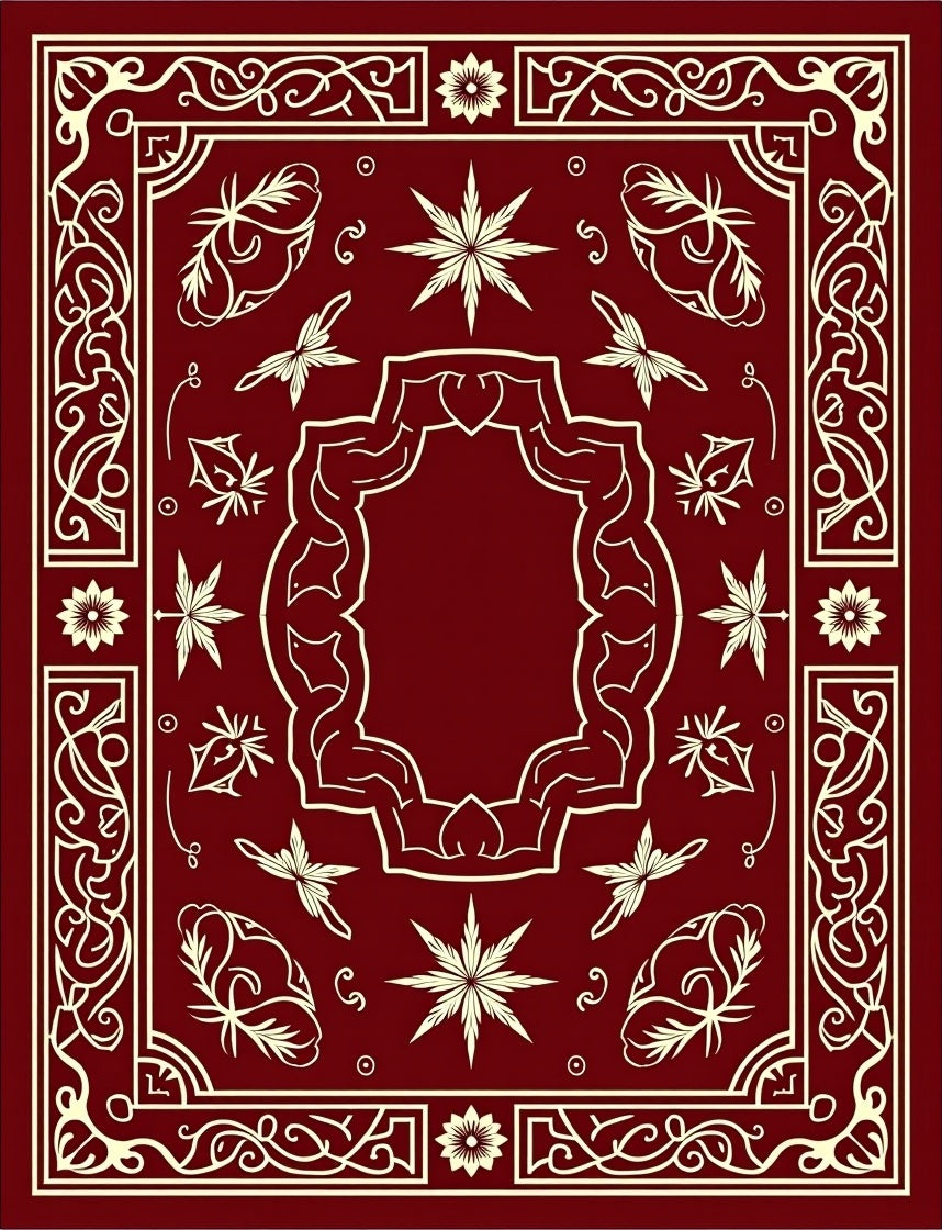 Deep Red Vintage Floral Starburst Frame Rug