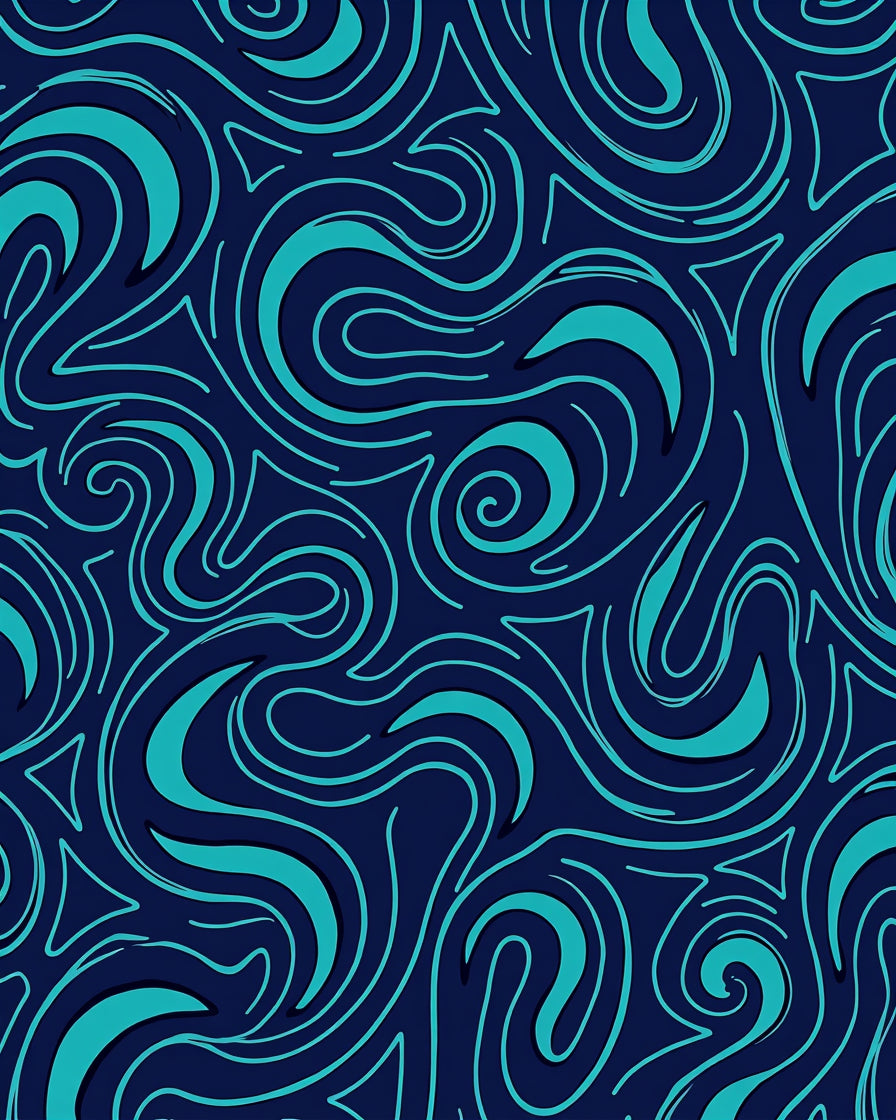Teal Swirling Waves Navy Rug