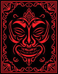 Bold Red Tribal Mask Design Rug