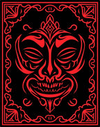 Bold Red Tribal Mask Design Rug