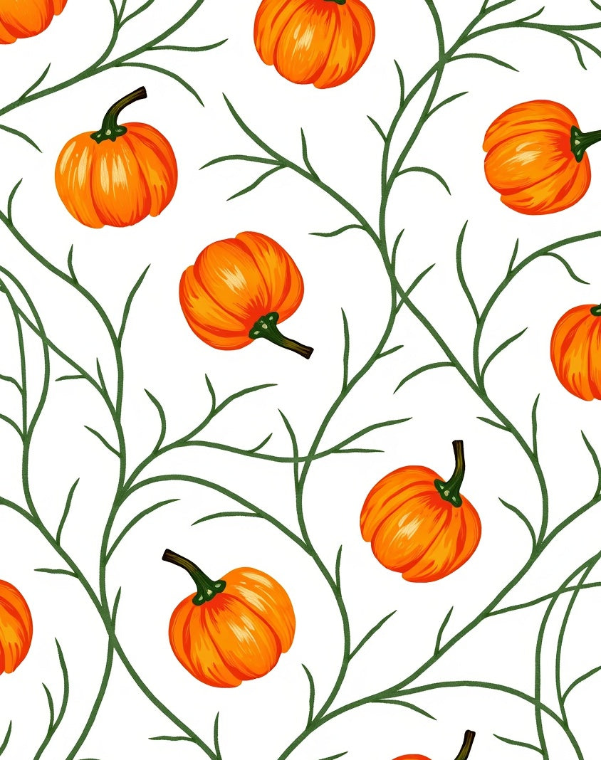 Whimsical Orange Pumpkin Vine Pattern Rug