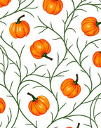 Whimsical Orange Pumpkin Vine Pattern Rug