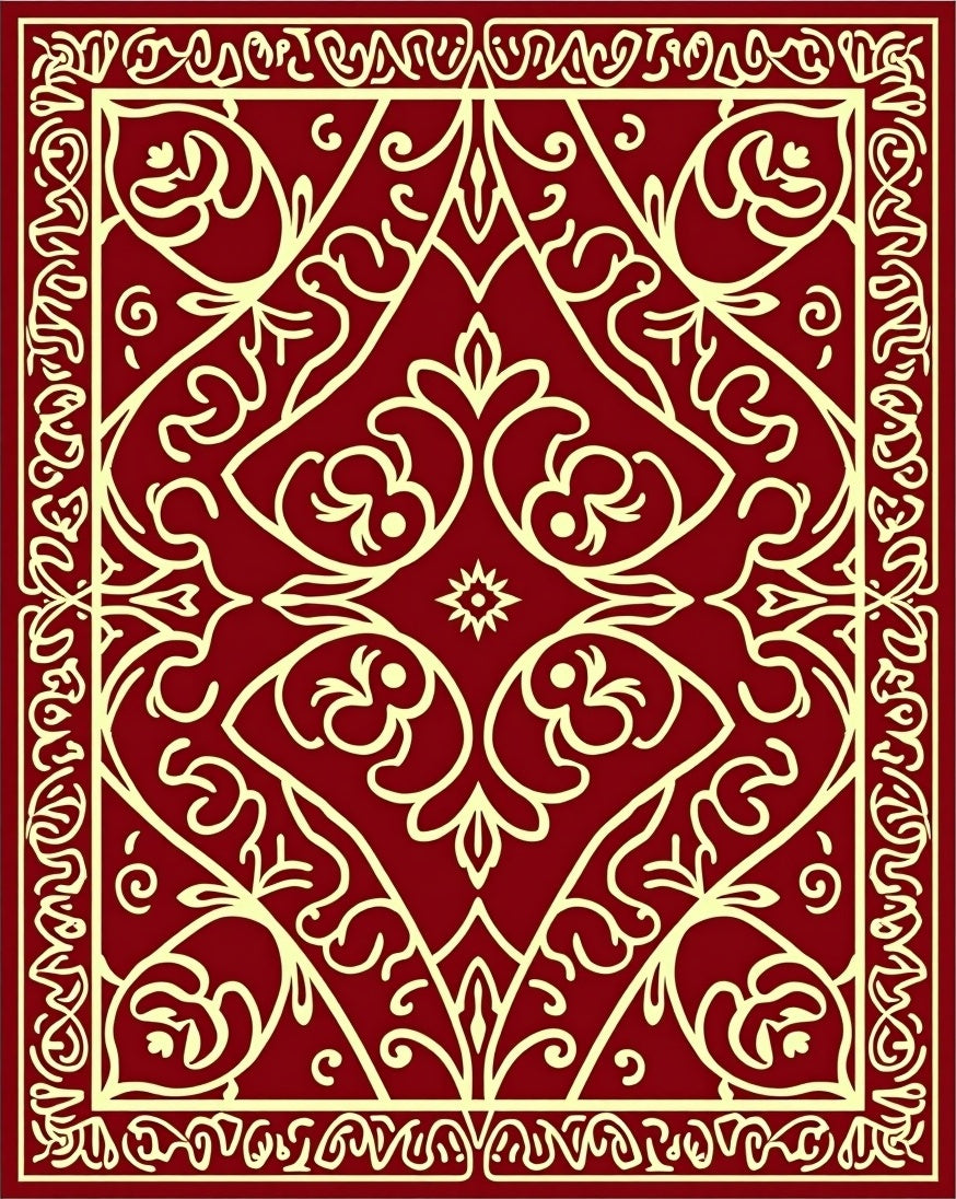 Elegant Red Cream Floral Medallion Rug