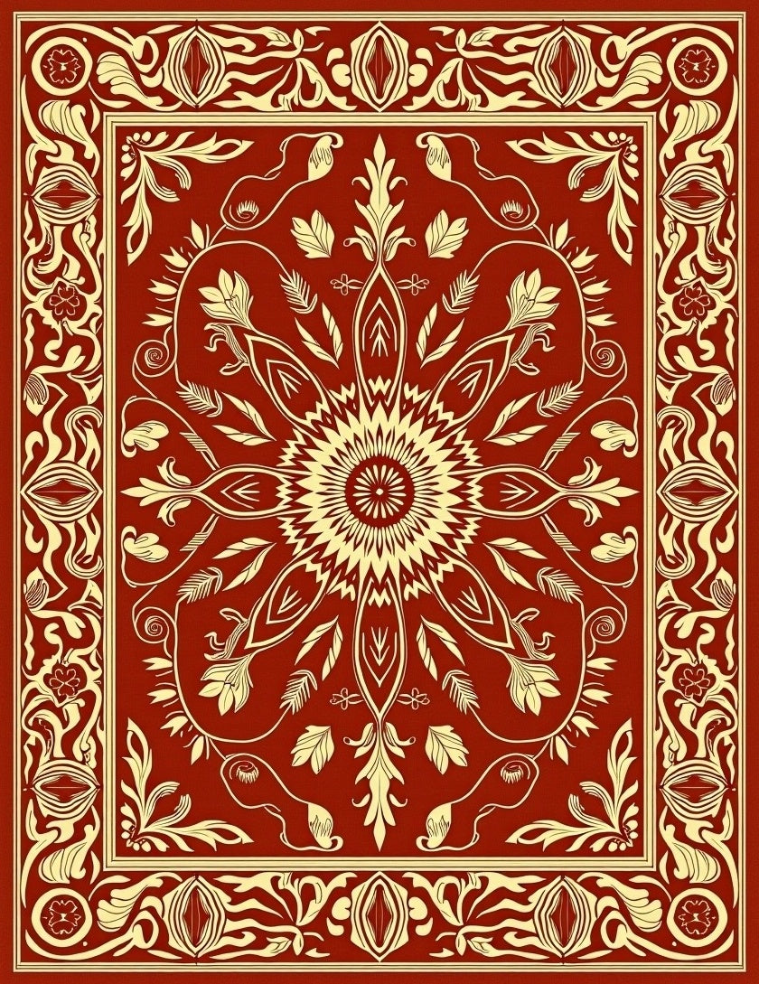 Intricate Floral Medallion Red Pattern Rug