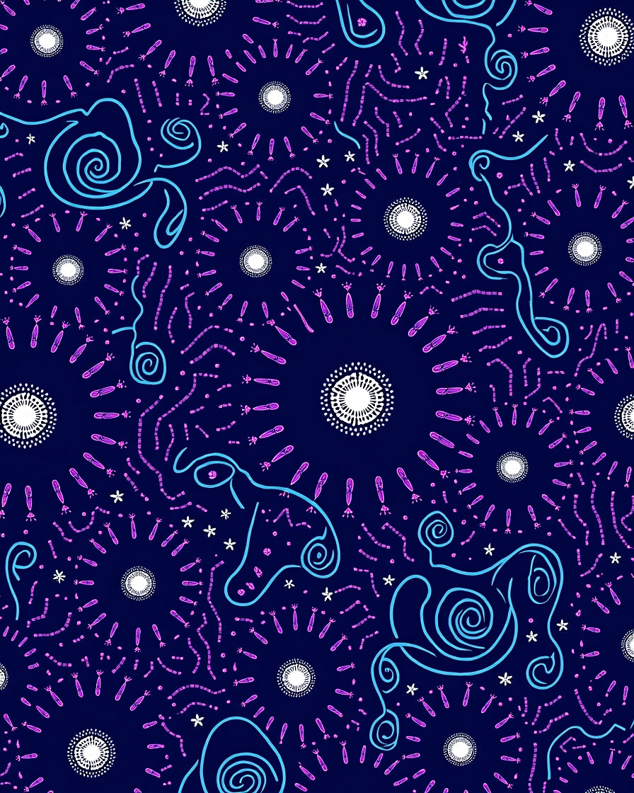 Whimsical Abstract Swirls Stars Rug