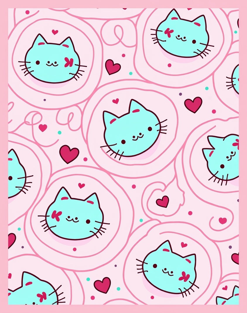 Cute Kitty Hearts Swirls Pattern Rug