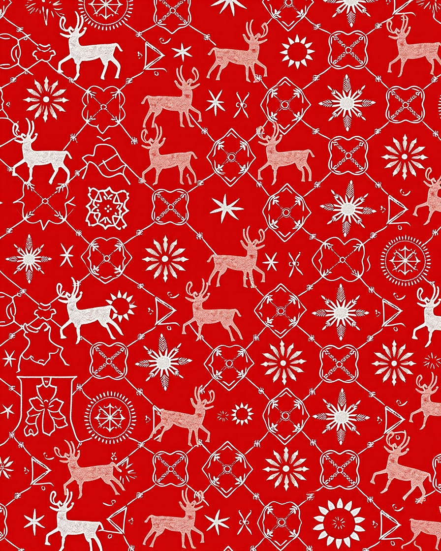 White Reindeer Snowflake Geometric Pattern Rug