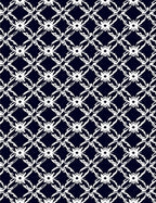 Navy White Elegant Floral Lattice Pattern Rug