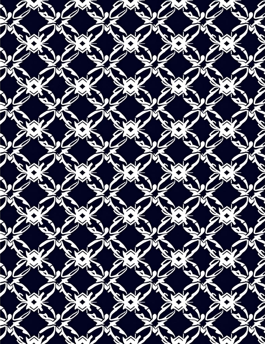 Navy White Elegant Floral Lattice Pattern Rug