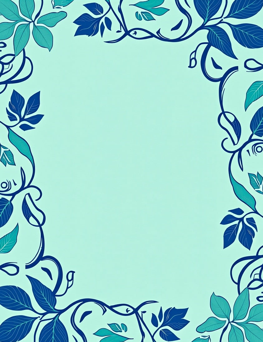 Enchanting Teal Vine Leaf Pattern Rug