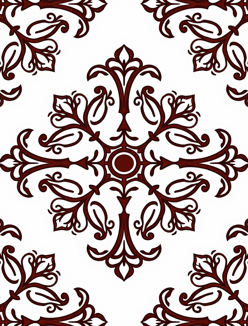 Ornate Vine Leaf Scroll Pattern Rug