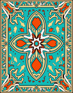 Turquoise Orange Geometric Art Deco Rug