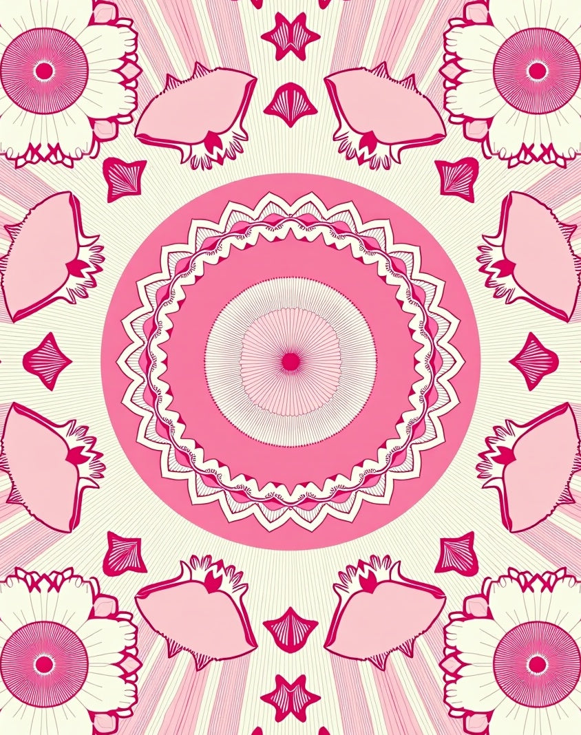 Pink Abstract Floral Mandala Geometric Pattern Rug