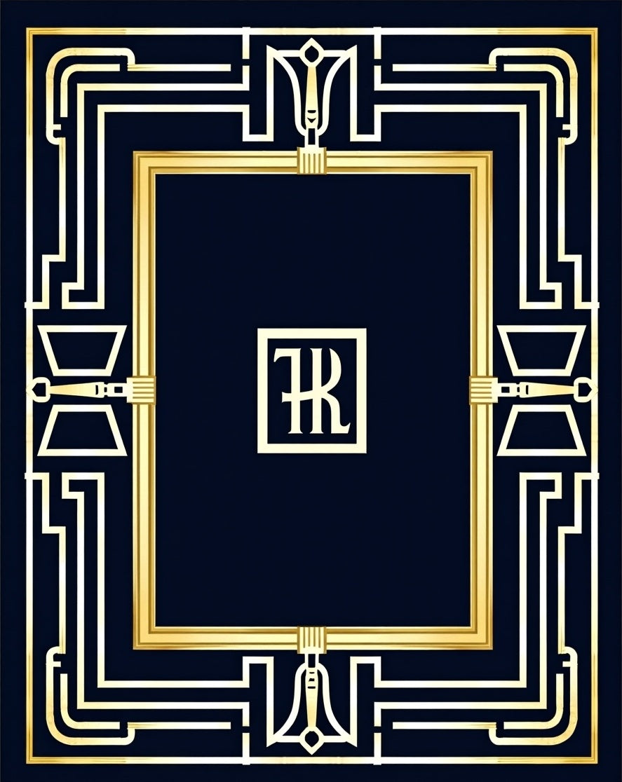 Gold Geometric Frame with Central Emblem Rug
