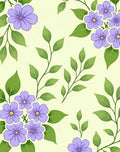 Delicate Purple Flowers Green Leaves Rug