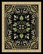 Ornate Black Gold Floral Pattern Rug