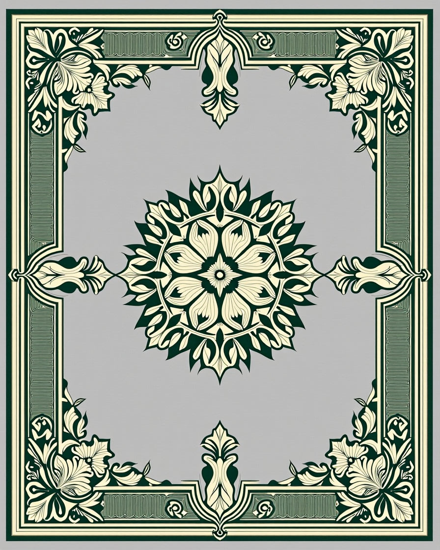 Elaborate Floral Frame Mandala Design Rug