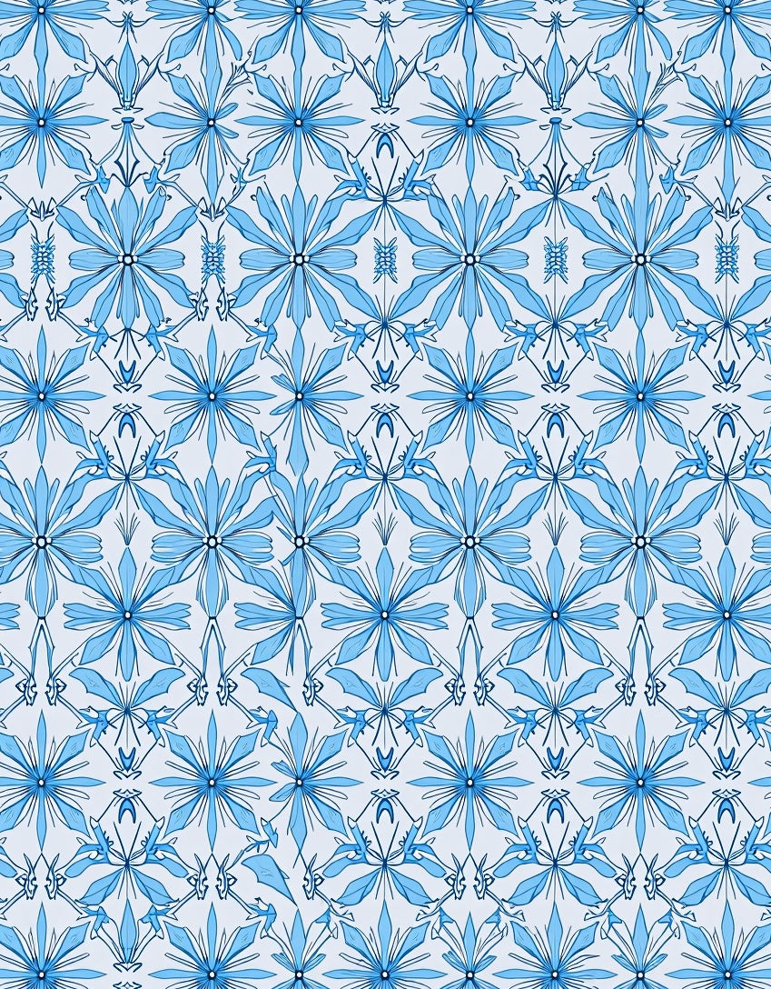 Elegant Blue Floral Symmetry Design Rug