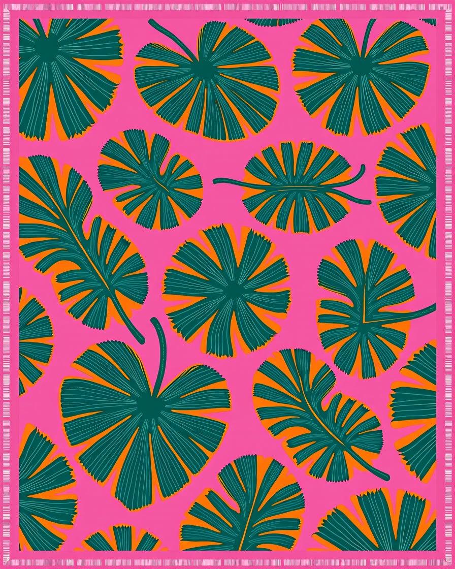 Hot Pink Tropical Leaf Medley Rug