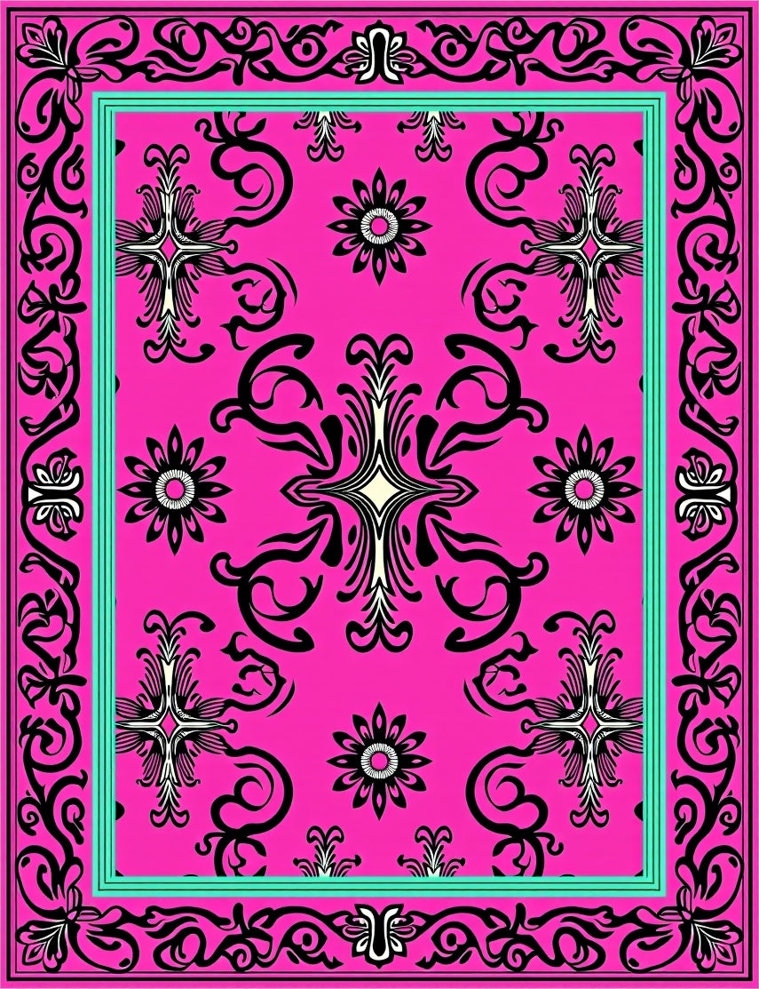 Vibrant Fuchsia Baroque Floral Design Rug
