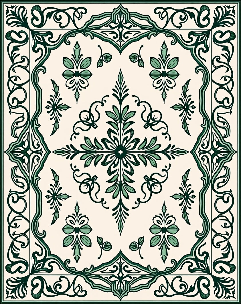 Vintage Floral Scrolling Border Design Rug