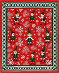 Holiday Elf Red Evergreen Snowflake Scene Rug