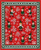 Holiday Elf Red Evergreen Snowflake Scene Rug