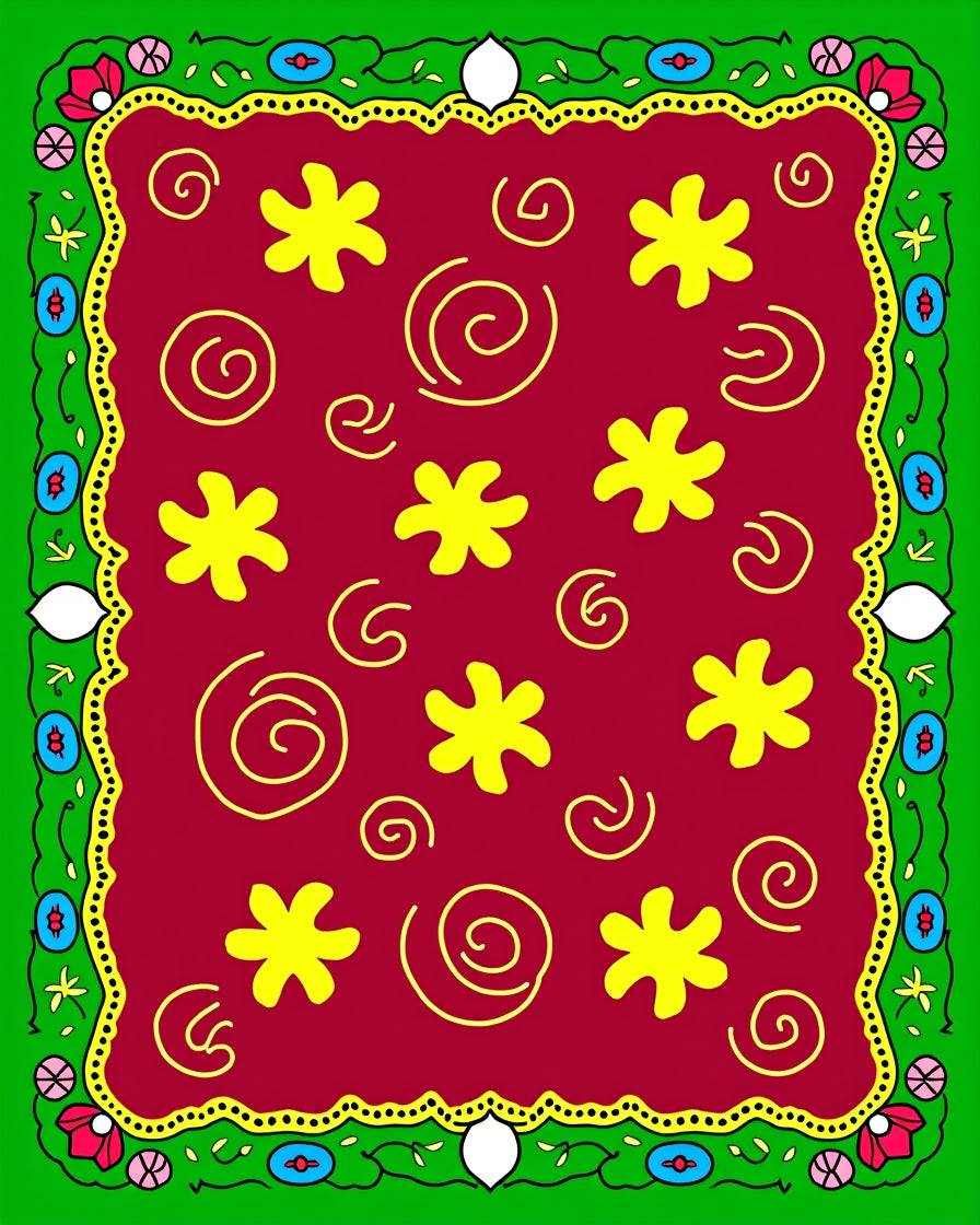 Bright Yellow Floral Swirls Pattern Rug