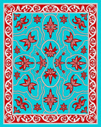 Turquoise Red Floral Medallion Border Rug