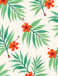 Orange Floral and Green Leaf Print Rug