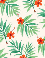 Orange Floral and Green Leaf Print Rug