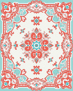 Coral Aqua Medallion Patterned Rug