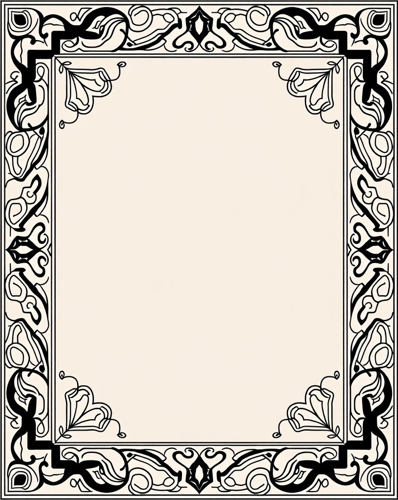 Ornate Black Cream Floral Frame Design Rug
