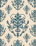 Teal Floral Damask Pattern Rug