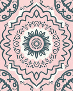 Soft Pink Teal Floral Mandala Design Rug