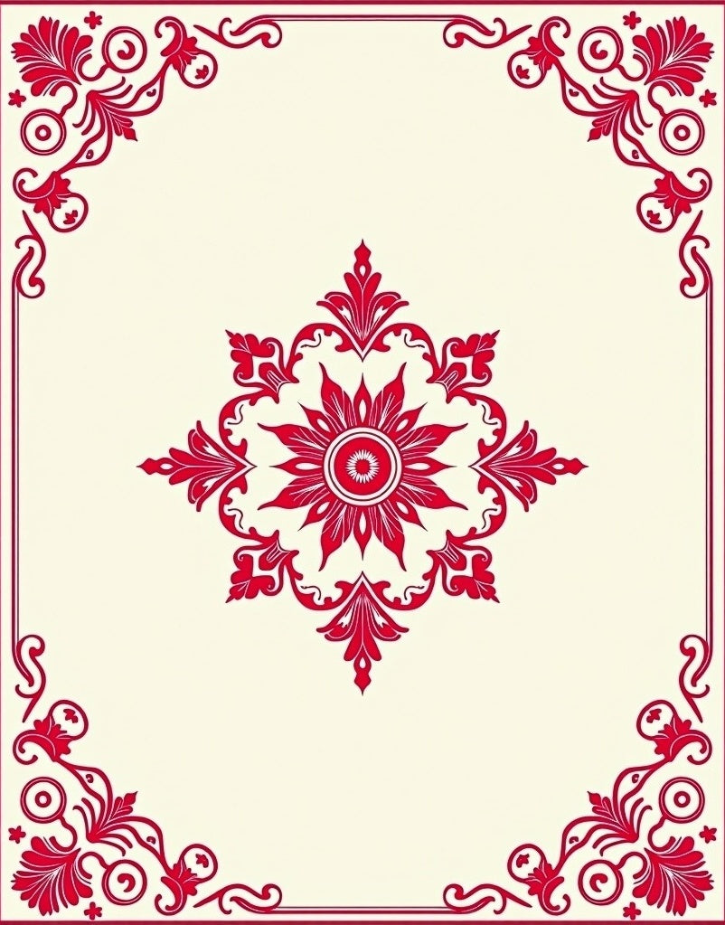 Red Floral Scroll Inspired Centerpiece Rug
