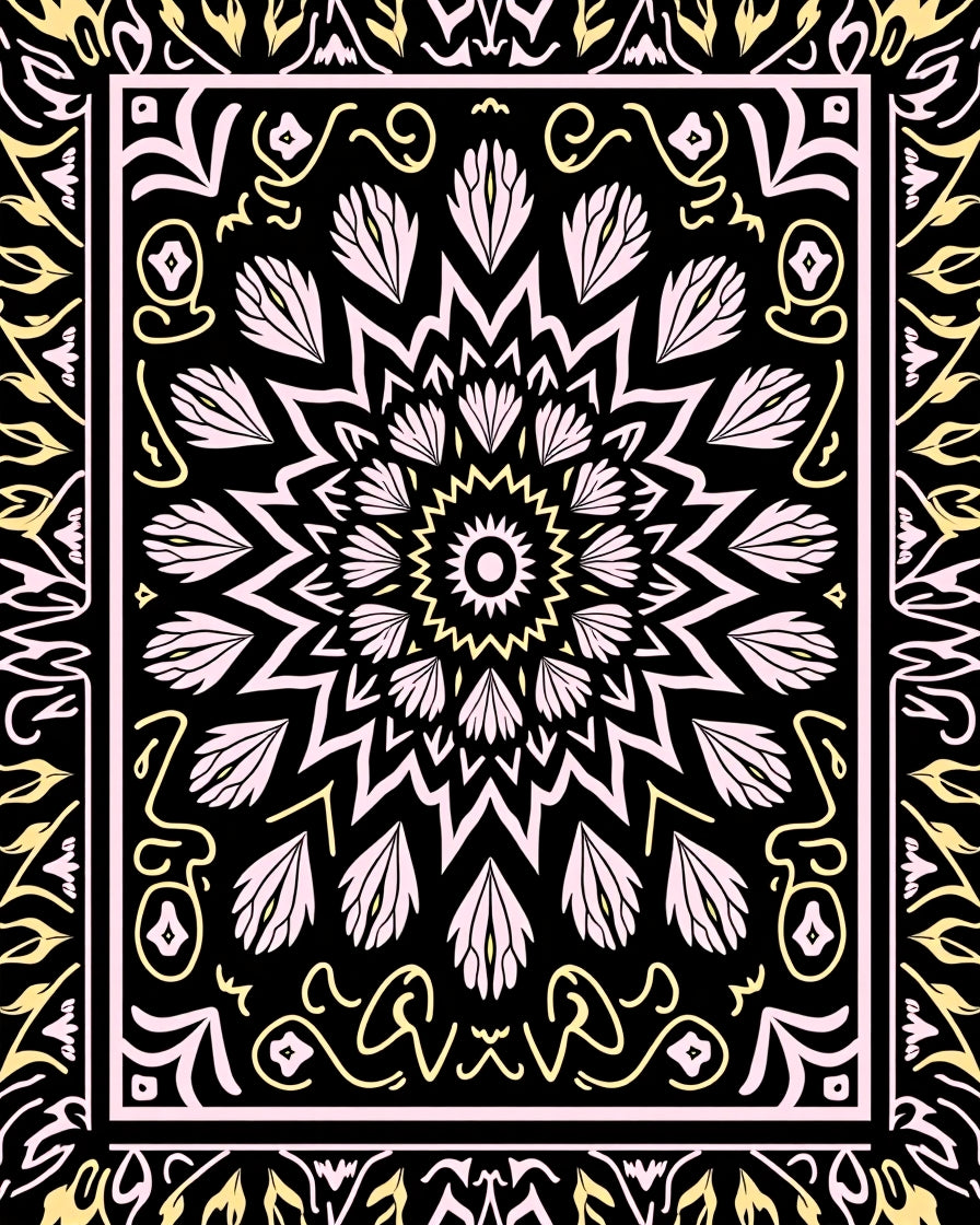 Black Floral Mandala Design Rug