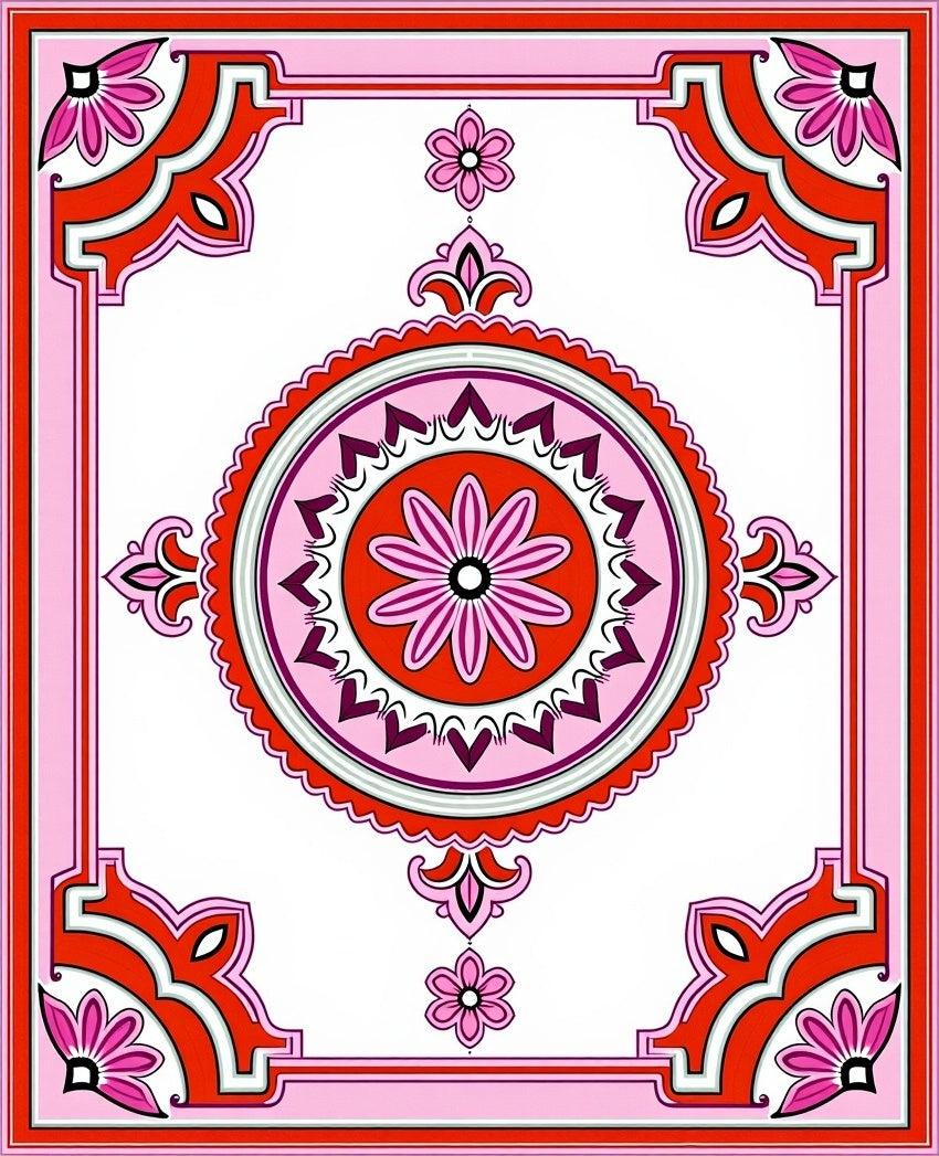 Vibrant Floral Mandala Border Design Rug