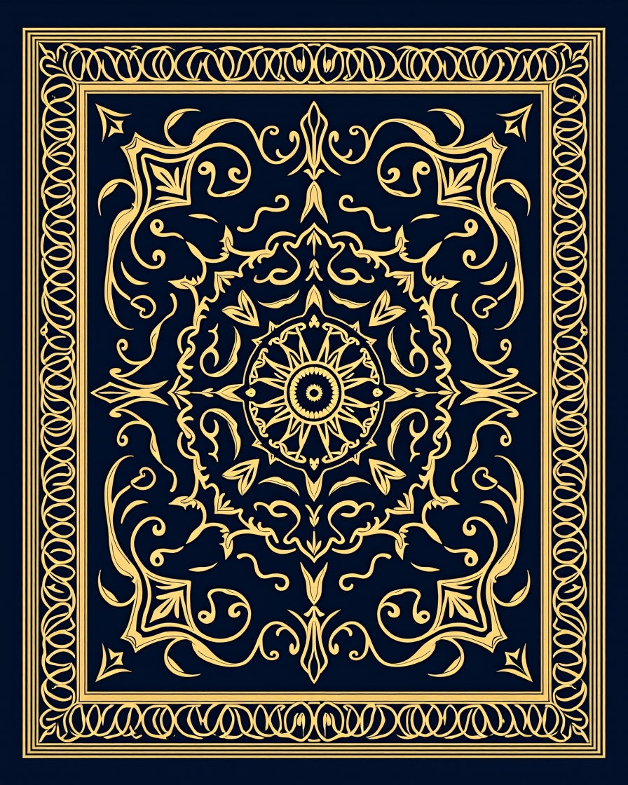 Elegant Gold Medallion Patterned Rug
