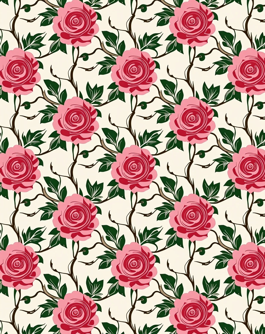 Pink Rose Vine Pattern Design Rug