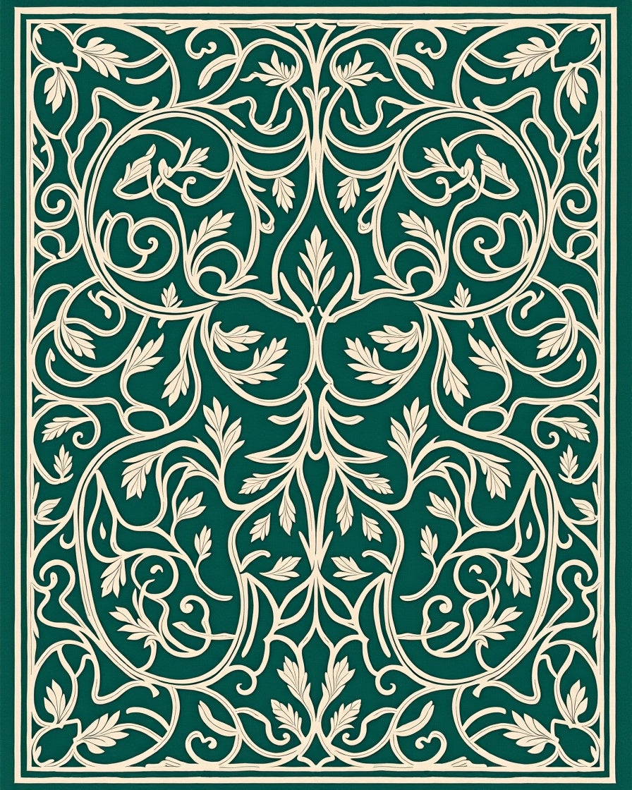 Elegant Ivory Leaf Scroll Design Rug