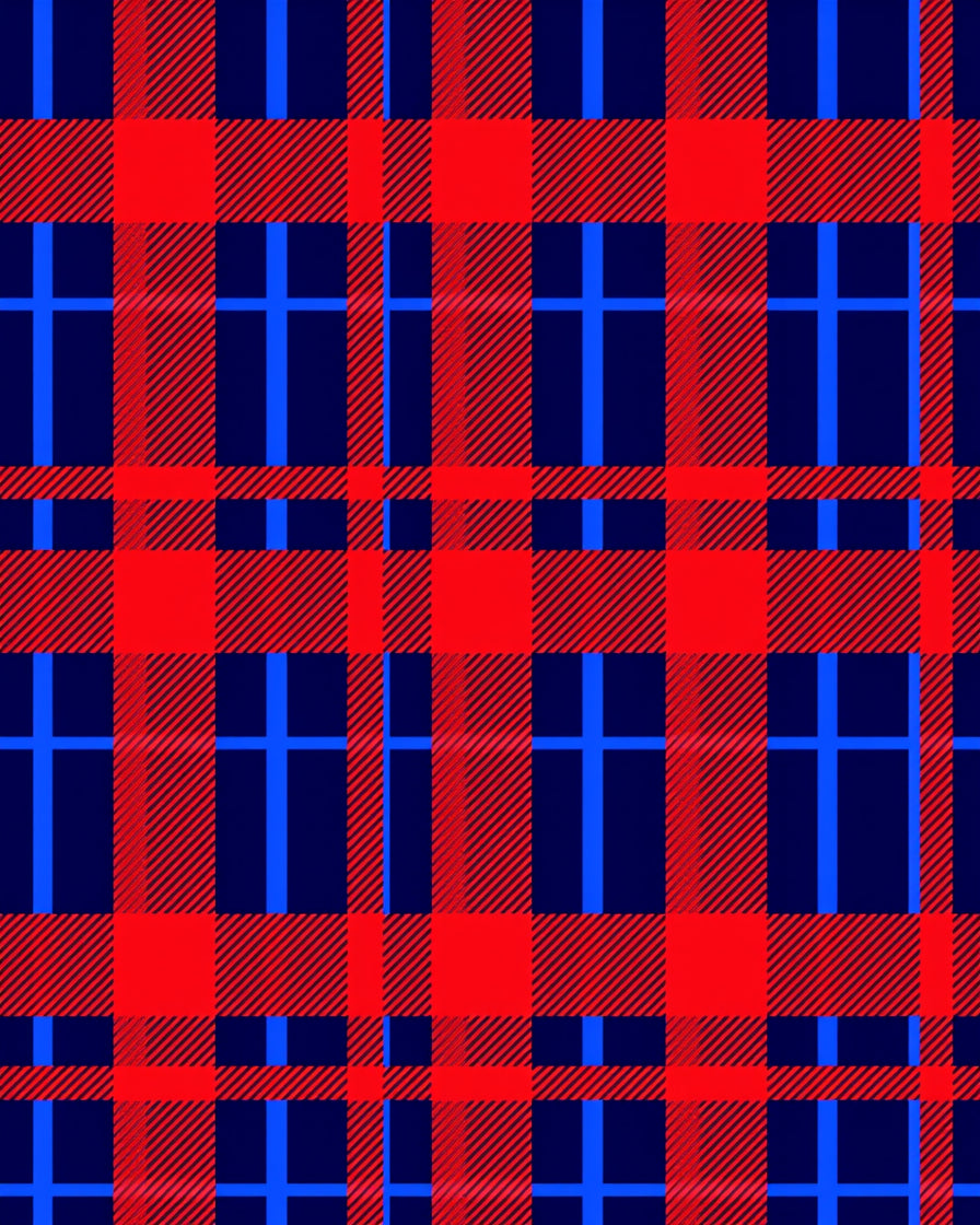 Classic Red Blue Plaid Pattern Rug