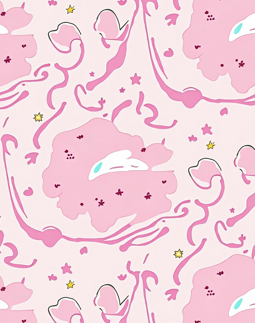 Playful Pink Swirls Star Pattern Rug