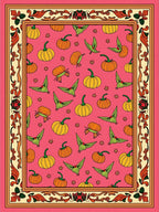 Whimsical Pumpkin Bird Pattern Frame Rug