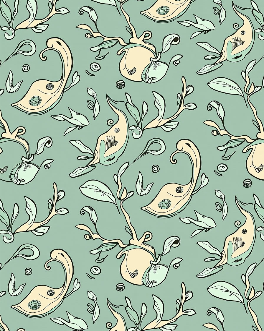 Abstract Swirls Plant Forms Pattern Rug