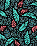 Aqua Coral Foliage Branches Black Background Rug
