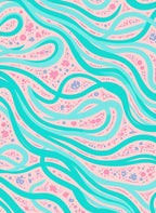 Whimsical Aqua Floral Swirl Pattern Rug