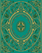 Elegant Teal and Gold Botanical Scroll Design Rug